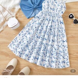 SHEIN Blue and White Smocked Tiered Sundress
